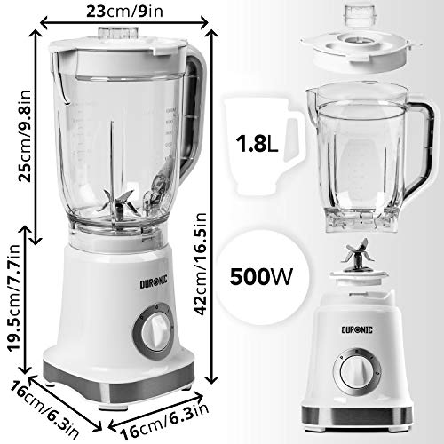 Duronic Electric Blender BL5 | 1.8 Litre BPA-Free Jug | 500W Motor | Stainless-Steel Ninja Sharp Blades | Pulse Mode | Blends to Make Smoothies,