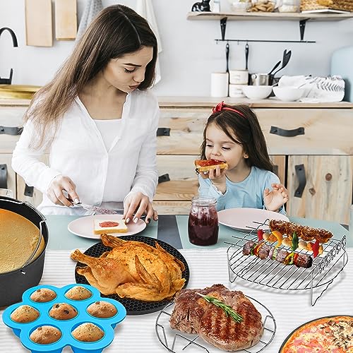 8-Inch Hot Air Fryer Accessories Set - Compatible with COSORI 4.7L, Ninja, Princess, Tefal 5.6L, Philips, XL Air Fryers (4.2L-5.5L), Dishwasher S