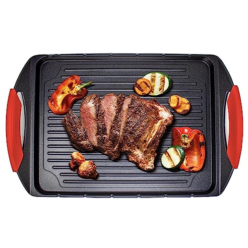 Jean-Patrique Griddle Me This Griddle Plate for Gas Hob Electric and Induction Hob - Griddle Pan & 6 Stainless Steel Skewers Grill Pan-Style Cook