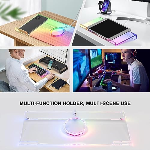 KUWAI Acrylic Clear Keyboard Tray Holder, LED Backlit Keyboard Riser, LED Clear Backlit Keyboard Tray, Acrylic PC Keyboard Stand, Computer Keyboa
