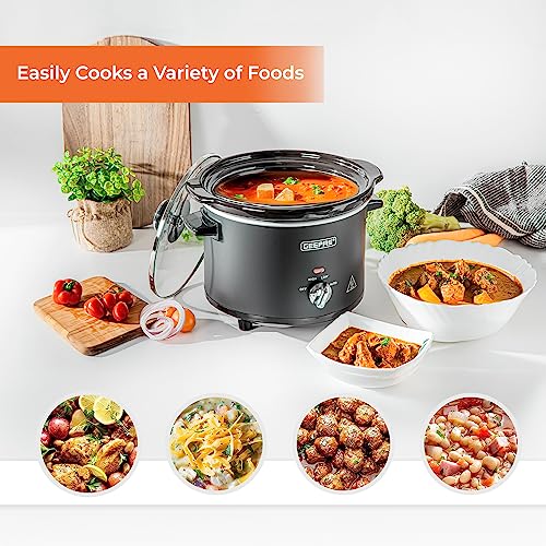 Geepas 1.5 Litre Slow Cooker | 3 Temperature Settings, Removable Easy-Clean Ceramic Bowl | Tempered Glass Lid & Cool Touch Handles, Matt Design |
