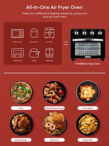 FOHERE Air Fryer Oven 23L Mini Oven, Multi-function Countertop Convection Oven with Rotisserie, Oil Free Cooking, Independent Temp Control for En