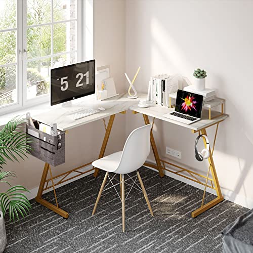 L Shaped Desk Gaming Desk Computer Desk with Round Corner, Monitor Stand for Home Office