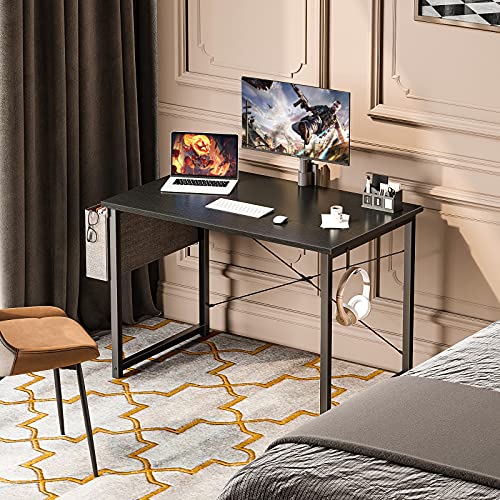 ODK 32 inch Small Computer Desk Study Table for Small Spaces Home Office Student Laptop PC Writing Desks with Storage Bag Headphone Hook, Black