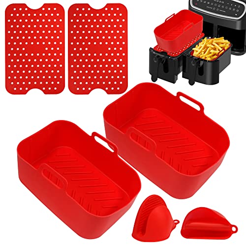 HitTopss 6-Pack Silicone Air Fryer Liner, Air Fryer Silicone Pot Set for Ninjas Dual Air Fryer, Air Fryer Silicone Baking Tray Basket for Ninja/I