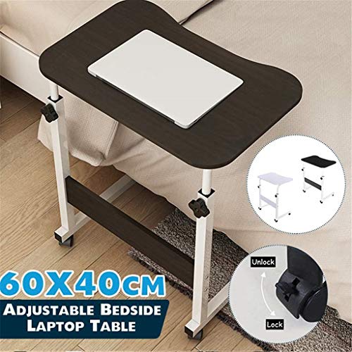 N/A Adjustable Height 4 Wheel Computer Desk Beside Laptop Desk Lapdesk Portable Study PC Writing Table Bedroom Living Office (Color : White)