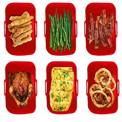 SPARES2GO Basket Compatible with Tower Air Fryer T17088 T17100 Vortx 9L Drawer Liner Silicone (Pack of 2, Red)