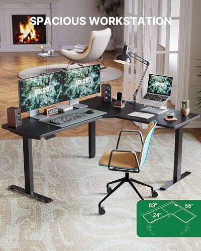 Marsail L Shaped Standing Desk, 63x55 Inch Standing Desk Adjustable Height with 4-in 1 Electical Outlet, Electric Standing Desk Stand up Desk for