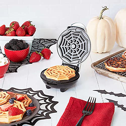 Dash Spiderweb Mini Waffle Maker! Halloween Waffle Maker Produces 4 Inch Waffles! Easy to Clean & Non-Stick Surfaces! Make Your Own Tasty Homemad