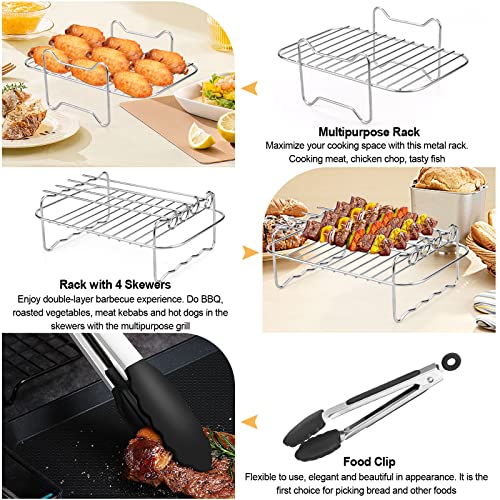 Dual Air Fryer Accessories13PCS, Double Basket, 304 Stainless Steel Grilling Rack Compatible for Ninja Foodi AF300UK, AF400UK, Instant Vortex, To