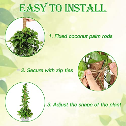 2 Pieces Moss Pole for Cheese Plant,Plant Pole,Plant Sticks Support,Plant Moss Pole,with 1 Roll of Tie,1 Hemp Rope,and 5 Gardening Labels,for Che