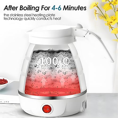 Foldable Electric Kettle, Food Grade Silicone Electric Water Boiler Camping Kettle, 600ML Mini Travel Kettle Portable Lightweight Boiler, Fast Bo