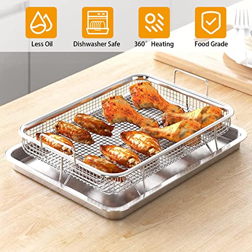 Air Fryer Rack Crisper Tray and Basket, Stainless Steel Oven Air Fryer Pan Mesh Basket with Elevated Mesh Crisping Grill, Oven Safe Baking, Check