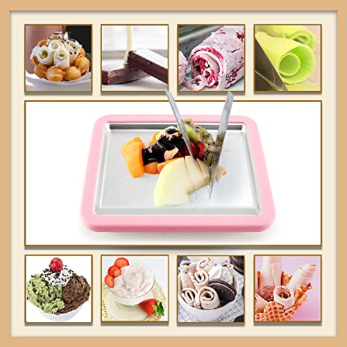 Ice Cream Roller Plate, Instant Ice Cream Maker Pan with 2 Spatulas, Rolling Ice Cream Maker Plate, Ice Cream Rolling Tray for DIY Yogurt, Gelato