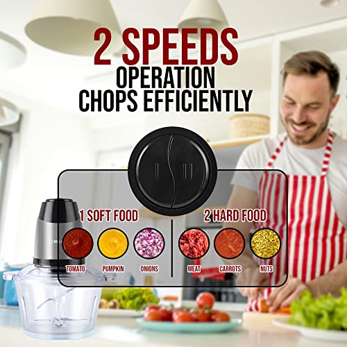 Food Processor Blender Mixer Chopper Meat 2L Glass Bowl Vegetable Grinder Fruits Nut Multi-Functional Sharp Steeliness Steel Blade