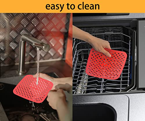 Kikuo 2 Pieces Air Fryer Liners, Reusable Air Fryer Silicone Liners, Food Grade Non-Stick Easy to Clean Square Silicone Replacement Air Fryer Acc