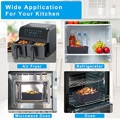 ANX Silicone Air Fryer Liners (2-Pack) for Ninja AF300UK & AF400UK | 2PCS Silicone Mitts & Kitchen Tongs for Reusable Dual Air Fryer Liner | Air