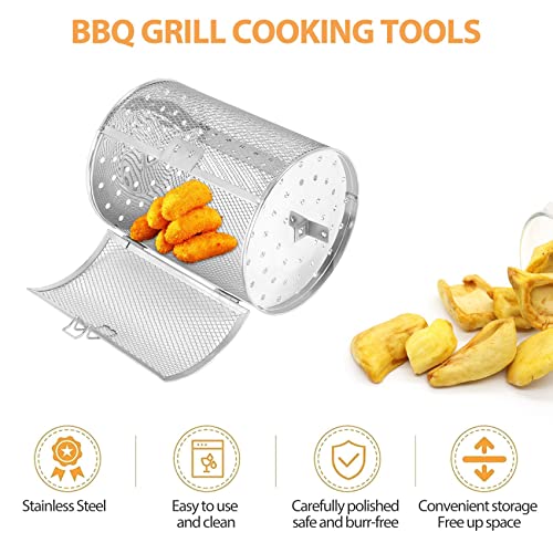 FEETER Roast Basket Rotisserie Cage,Steel Roaster Drum Basket Bakeware Roast Baking Nuts Basket BBQ Tool A