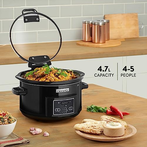 Crockpot Lift and Serve Digital Slow Cooker with Hinged Lid and Programmable Countdown Timer | 4.7 L (up to 5 People) | Energy Efficient | Black