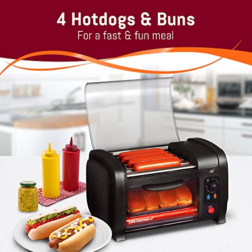 Elite Gourmet Elite Cuisine EHD-051B# Hot Dog Toaster Oven, 30-Min Timer, Stainless Steel Heat Rollers Bake & Crumb Tray, World Series Baseball,