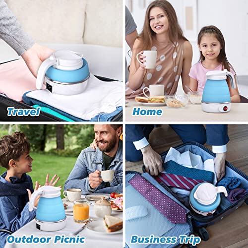 Foldable Electric Kettle, Camping Kettle, Mini Travel Kettle, Silicone Electric Water Boiler, Tea, Coffee Kettle, Collapsible Kettle with Separab