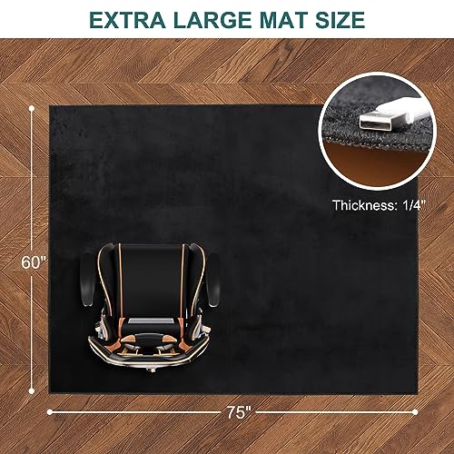QQpony Chair Mat for Hard Floor, 75" x 60" Large Chair Mat for Hardwood Floor, Flannel Fabric Desk Rug for Hard Surface, Protector Floor Chair Ma