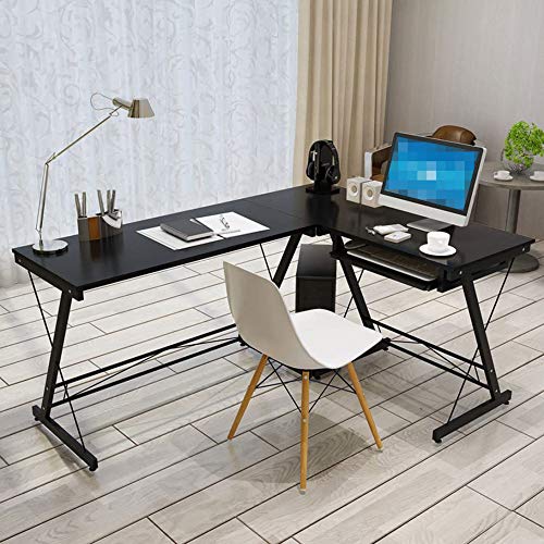 WLABCD Table Computer Desk L Shape Office Corner Table,Standing Combination Workbench Home Workstation Studio/Black / 116×120×73cm