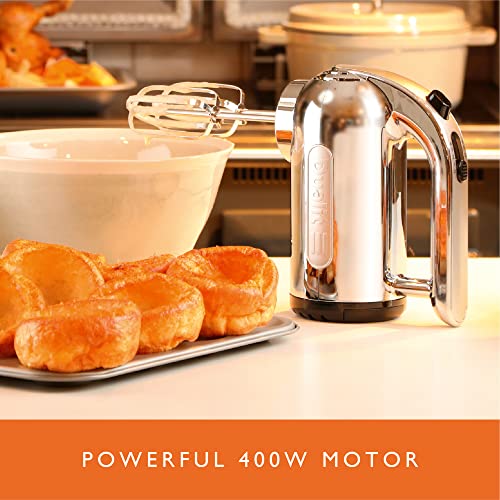 Dualit Hand Mixer | 400W, 4 Speed Settings, Retractable Cord | Ideal for Baking with Flat Beaters, Dough Hooks & Whisk Attachments | 89300, Chrom