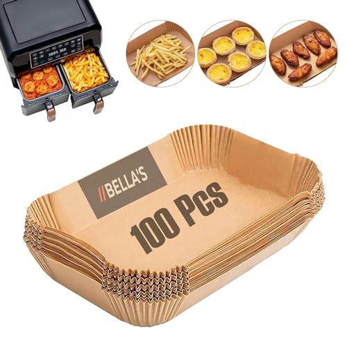 Bella's Air Fryer Liners, 100PC Ninja Air Fryer Liners for Ninja Air Fryer Dual, Air Fryer Disposable Paper Liners, Food Grade Air Fryer Accessor