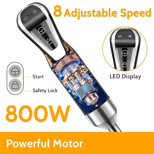LINKChef Hand Blender, 4 in 1 800W Scratch Resistant Electric Immersion Blender Set, LED Touch Display with Storage Holder, Stick Mixer Blender w