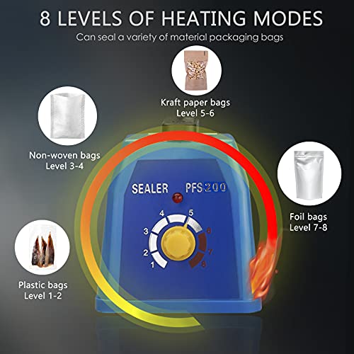 Heat Sealer, Impulse Plastic Bag Sealer, Manual Seal Food Packing Machine, Heat Sealing Applicable with Replacement Kit, Metal/ABS 350W (Blue, 8"