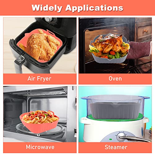 Air Fryer Silicone Pot, 2 Pcs 8.5" Reusable Silicone Liners Square, 50pcs 7.8"Air Fryer Paper Liners Oilproof for 4 to 7 Qt Air Fryer Baskets Air