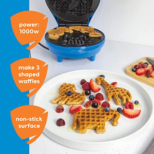 Animal Planet Waffle Makers / 3 in 1 Animal Shaped Waffle Iron/Cool Touch Handle/Non-Stick Coating/Cord Storage/Anti-Slip Feet (Safari)