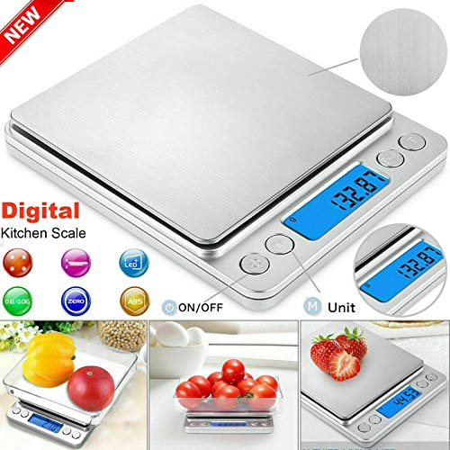 Digital LCD Kitchen Scale, Electric Food Scale for Weighting, Stainless Steel Panel 0.01 g-500g Mini Pocket Square Shape for Home, Office, Jewelr