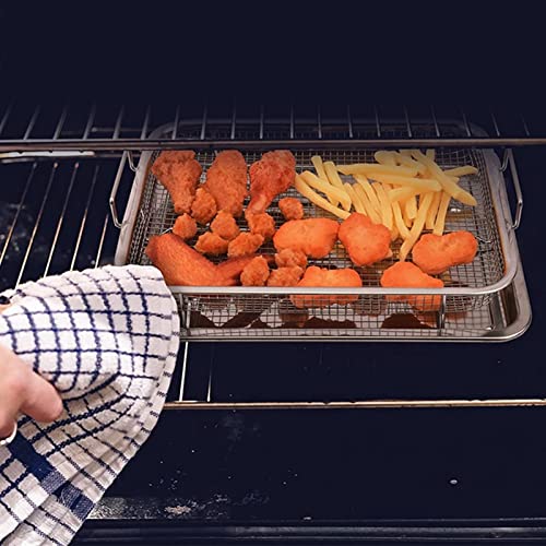 Air Fryer Rack Crisper Tray and Basket, Stainless Steel Oven Air Fryer Pan Mesh Basket with Elevated Mesh Crisping Grill, Oven Safe Baking, Check