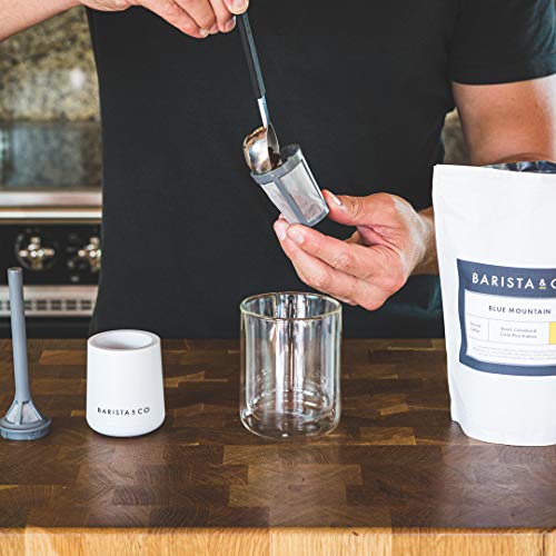 Barista & Co Brew It Stick Coffee & Tea Infuser - Plastic Reusable Coffee Strainer with Pot Holder - Light Grey Coffee and Tea Steeper with Nylon