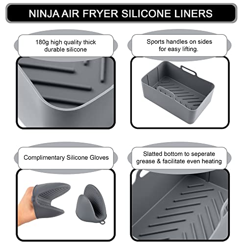 Ninja Air Fryer Silicone Liners - Thicker More Durable 180g in Spacious Rectangle, Slatted Bottom for Even Heating, Separates Grease, Reusable, D