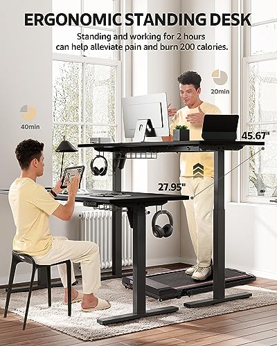 SIAGO Electric Standing Desk Adjustable - 48 x 24 Inch Sit Stand Desk with Cable Management - 3 Memory Preset Adjustable Height Stand up Computer