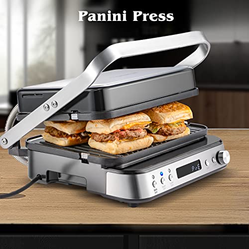 AMZCHEF 4-IN-1 Machine (Electric Grill, Griddle, Panini Presse, Waffle Maker) - 2000W Health Grill with 4 Interchangeable Non-Stick Plates -180°