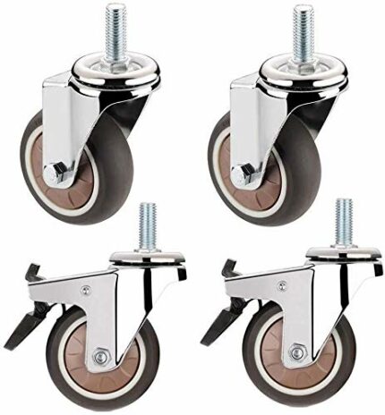 GTYT 3 Inch Furniture Casters M10 Thread Silent Rubber Wheels With Brake 75mm 200KG Universal Swivel Stem Trolley Casters For Hardwood Floor Carp