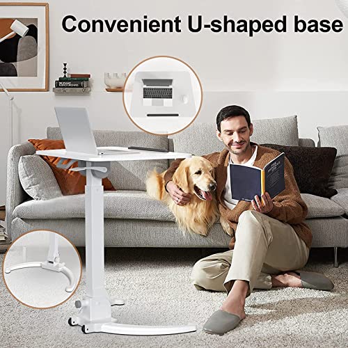 QINAIDI Foldable Mobile Standing Desk, Height Adjustable, 90° Tiltable Rolling Laptop Desk, with Wheels Non-Slip Mat, for Home Office,A