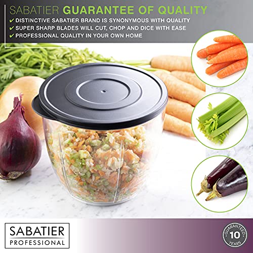Large Manual Hand Food Chopper - Sabatier Professional Nut, Fruit and Vegetable Processor, Slicer, Cutter And Dicer. Pull String, Stainless Steel