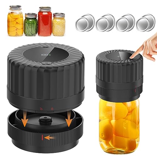 Electric Mason Jar Vacuum Sealer Kit for Wide and Regular Mouth, HUIJUTCHEN Cordless Mason Jar Sealer Vacuum Kit with LED Display for Power, Work