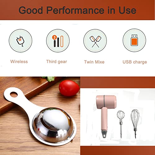 Hand Mixer, Portable Electric Cordless Handheld Mixer, 3-speed Usb Rechargeable withTwin Mixer Whips and Egg Separator for Whipping or Mixing Egg