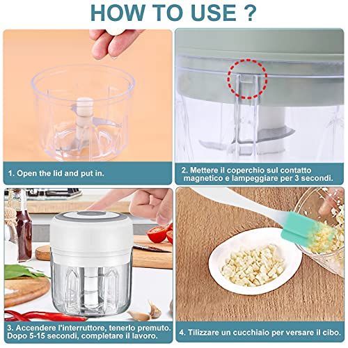 Electric Food Chopper, 250ML Mini Food Chopper with Silicone Spatula & USB Charging, Portable Mini Mincer Electric Food Processor for Vegetables,