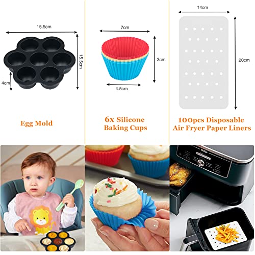 Dual Air Fryer Accessories for Ninja: Silicone Air Fryer Liners for Tower T17088 | Foodi Af400uk Af300uk 9.5L - Reusable Airfryer Basket Rack for