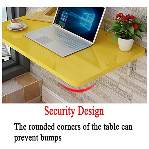 Folding Desk Floating Desk Stable Sturdy for Study Workbench, Home, Office Folding Wall-Mounted Table, Yellow 20 Sizes (Color : Yellow, Size : 50
