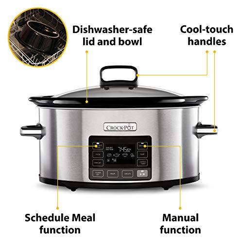 Crockpot TimeSelect Digital Slow Cooker | Programmable Digital Display | 5.6 L (7+ People) | Keep Warm Function | Energy Efficient | Stainless St