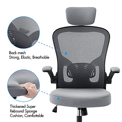 OWAY HOMELIVING TovoYar Ergonomic Office Chair High Back with Lumber Support Adjustable Desk Chair with Flip-Armrest and Mesh Back for Home Compu