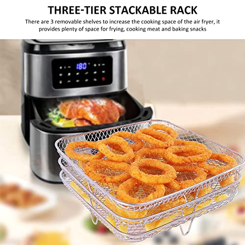 Jetcloud Air Fryer Racks Three Layer Stackable Dehydrator Stand Stainless Steel 8 inch Square Air Fryer Basket Tray Fit for 5.8QT COSORI Air Frye